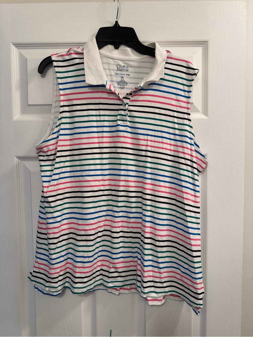 croft & barrow White Sleeveless Polo Tank with Pink, Blue, Green & Black Stripes